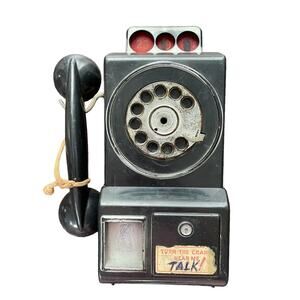 Vintage Ideal Toy Pay Phone Wall Telephone MCM Coin Bank Imperfect READ